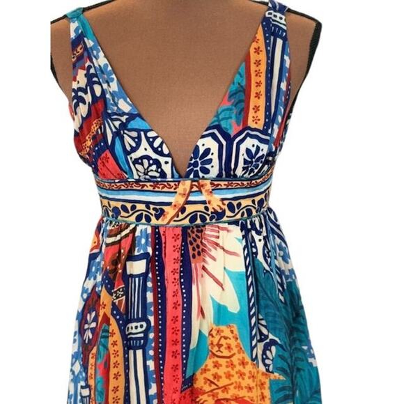 Farm Rio Sleeveless Forest Tiles V-Neck Midi Dress – Size XS - Picture 3 of 11